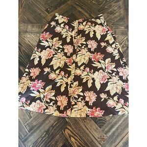 Chaps Floral Linen Cotton Skirt Midi Lined Cottagecore Flowy Peasant Prairie